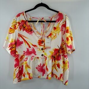 3For$20 Sosik Women's Floral Crop Top - Pink and Yellow size 2X